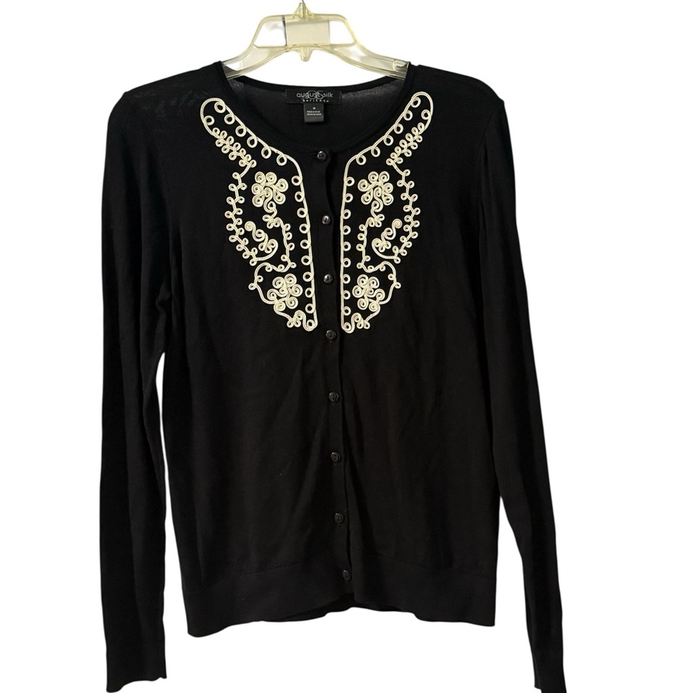 August Silk Black and‎ Cream Embellished Cardigan Size Medium